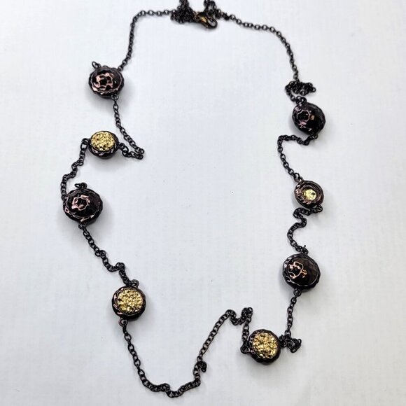 Long Necklace Round Beads Bronze Gold Hues with Earrings - Picture 9 of 11